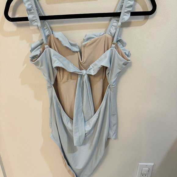 Solido Light Blue Ruffle One Piece Swimsuit Bathing Suit XL - Picture 2 of 3